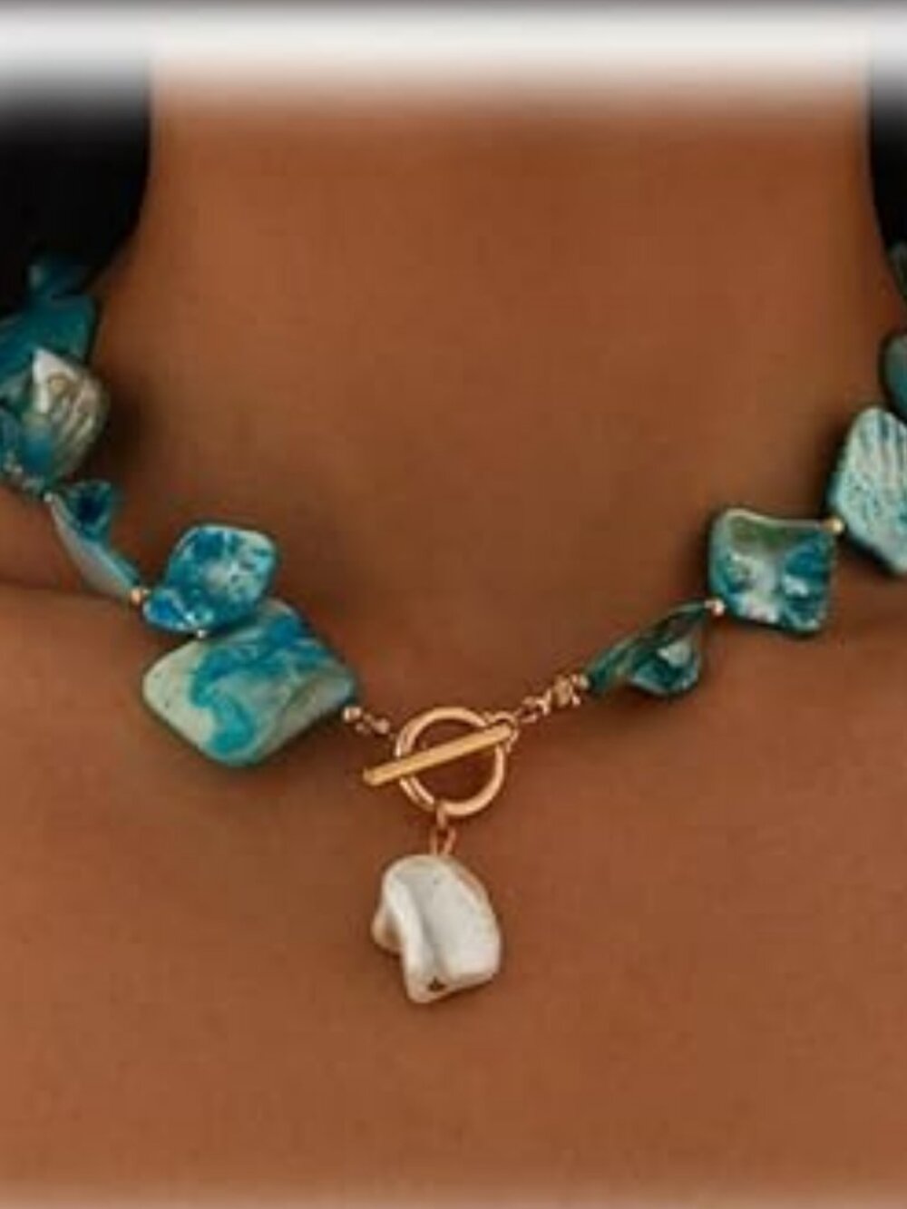 Boho Chunky Shell Necklace Baroque Pearl Pendant Irregular Shell Choker Trendy